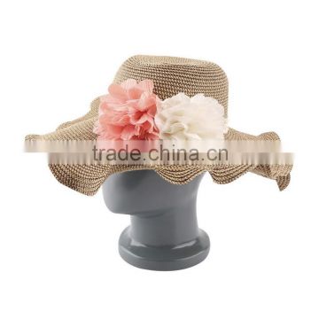 Cute Women Roll Brim Straw Hat Flower Vintage Summer Beach Folding Floppy Cap