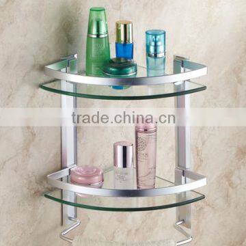 Good Quality Barthroom shelf /Space aluminium Double glass shelf with Bar #5016