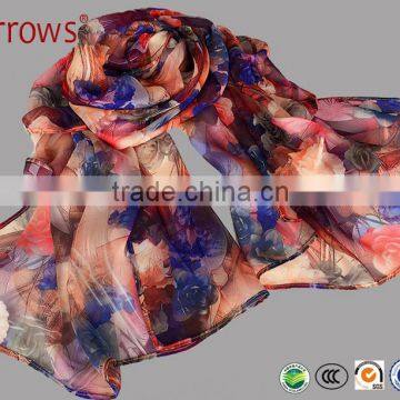 100% Polyster Chiffon Stole Scarf and Shawls for Sexy Ladies Girls Women Floral Check Printed Pattern