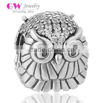 X346 Wholesale 925 Sterling Silver Owl Charms With Cubic Zirconia