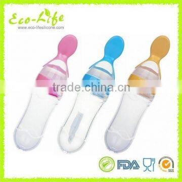 Wholesale Food Grade 90ML Silicone Baby Feeding Bottle with PP Spoon and Cover