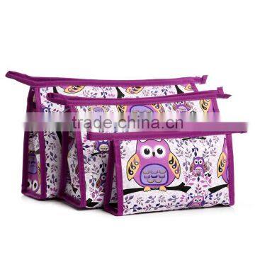 Purple Night Owl Prints Cosmetic Bag Makeup bag with three pcs set