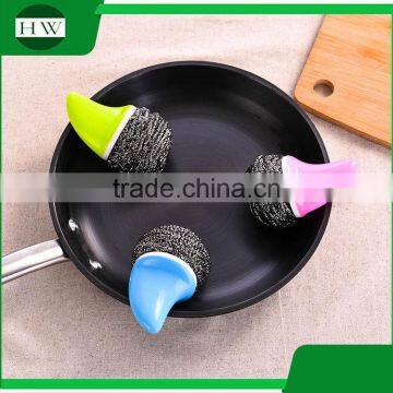 Mini Plastic Hand Bowl Pot Dish Clean Cleaning Brush With Steel Ball photo-5
