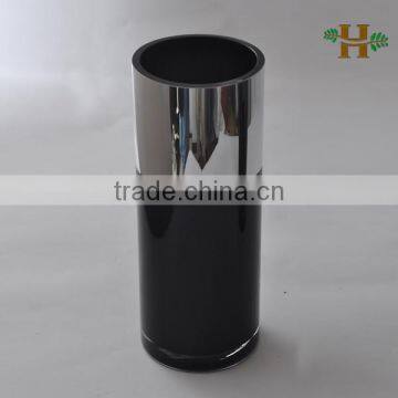 black cylinder glass vases with silver electroplating band