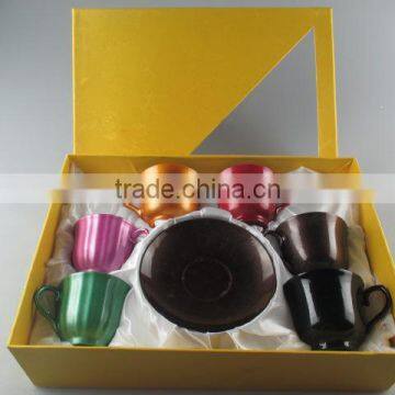 Hot sale Colorful porcelain coffee cup set, High Quanlity Ceramic Glaze Cup and Saucer with Gift Box