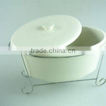 Stock White Oval Ceramic Soup Tureen With Cover and Steelness Parts, Color Gift Box for Promotion photo-3