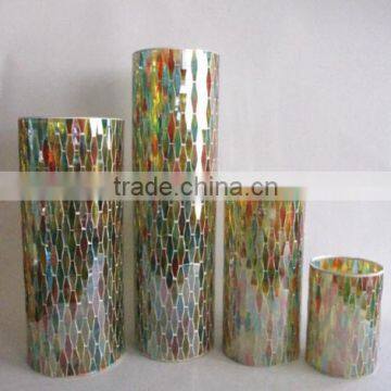 crackle mosaic glass Best Selling Modern Glass Cylinder Tealight Holder Custom Colored Wedding Glass Candle Holder