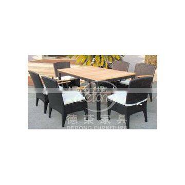 furniture outdoor rattan dining set wood top table and armless chairs