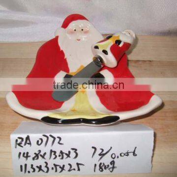 hand painted christmas ceramic cake plate & butter knife for decoration