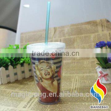 Hot Sale Paper Insert 16oz Plastic Tumbler Double Wall Drinking Mug photo-4