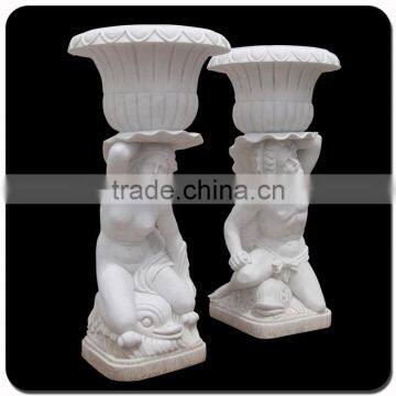 Chinese Cheap Hand Carving Marble Flowerpot Antique Flowerpot photo-2
