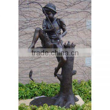 Outdoor modern garden sculpture, bronze fishing statue, life size figure statue