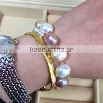Colored 7-8 mm Baroque Freshwater Pearl Bracelet With Rose Gold photo-5