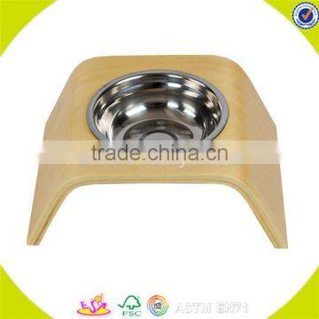 Wholesale high quality safety stainless steel bowl wooden pets feeder bowl for small dogs cats and pets W06F045