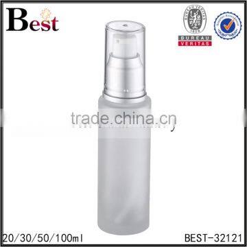 China Hot Products Cosmetic Lotion Frosted Glass Bottle 100ml Matte Silver Aluminum Pump Wholesale photo-2