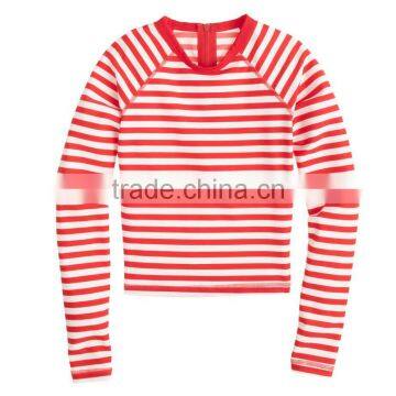 OEM Summer Woman Surf Cycling Couple Sublimated Stripe Cropped Long Sleeve Custom Printed Rash Guard