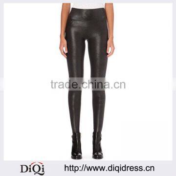 Customized Lady's Apparel Elastic Waist High-rise Faux-leather Leggings Trousers(DQM009P)