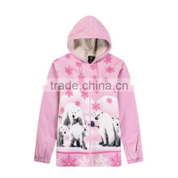 High quality modern fashionable print fancy quick dry sports pink softshell full zipper winter coat for kids