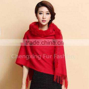 CX-B-P-41B Fur Trim Decora Fashion Women Pashmina Shawl With Fur