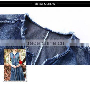 Maxnegio Midi Denim Sleeveless Design Jeans Dress photo-4