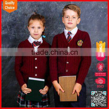 Children 100%cotton cable red colour knitted school cardigan