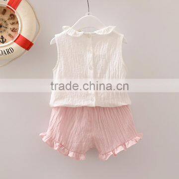 Blank Baby Clothes Top Ruffle Shorts Two Piece Set 100% Cotton Clothing for Toddlers Crushed Linen Outfit photo-2