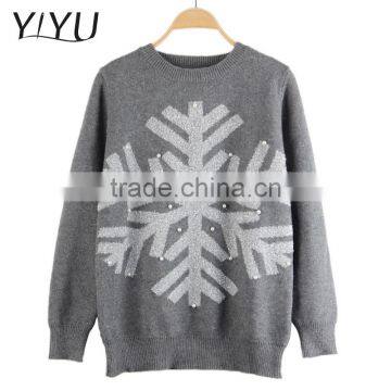 2016 New Style Beaded Snowflakes gray Jumper holiday ugly christmas sweater for women