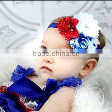 Boutique Handmade 4th July headband Wholesale In Red Polka Dot, Frayed White, and Blue