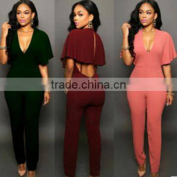 2016 Wholesale Sexy Long Seelve Print Playing Card Blak Jumpsuit For Women photo-2