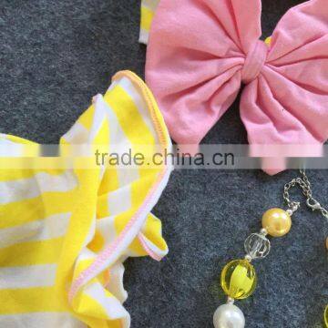 2016 Easter Design New Baby Kids Yellow Strpies Easter Girls Outfits Boutique Clothing With Matching Headband and Necklace Set photo-2