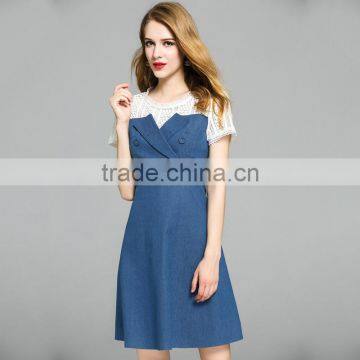 Top Quality Summer Dress for Women New Design Spliced Cowboy Demim Dress Elegant Daily A Shape Dress photo-4