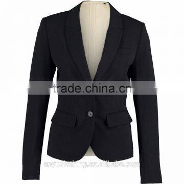 2017 New Design Slim Fitted Black Polyester Pinstripe Blazer for Ladies
