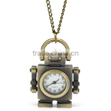 Antique Bronze Necklace Chain Robot Quartz Pocket Watch 85cm(33-1/2"),sold per pack of 1,8seasons