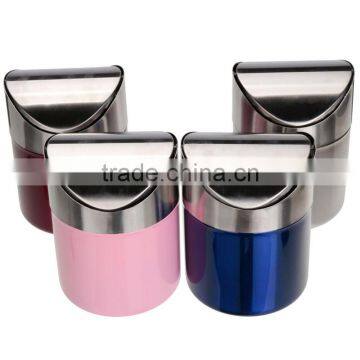 Hot Sale Top Quality Stainless Steel Trash Bin 1.5L Mini Car DustBin Swing Lid Kitchen Worktop Waste Rubbish Trash Can 4 Colors photo-2
