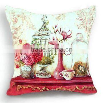 Retro Vintage Red Flower Vase Pillow Case Cushion Cover