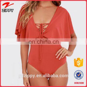 2016 New Style Sexy Orange Lace-up Bodysuit For Ladies Women Jumpsuits