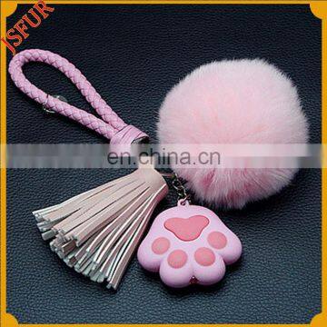 New Design Cat footprints Fullfy Ball Wholesale Leather Keychain