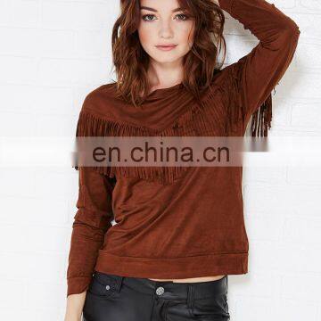 2016 Women Glamorous Jewel Shirt Blouse/ Fashion Ladies Long Sleeve Brown Shirt