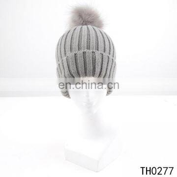 TOROS fashion plain solid color knit hat with pompom women fashion winter hat