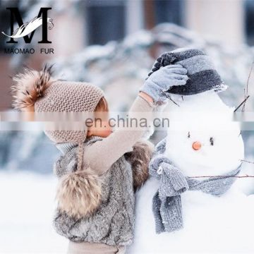 Wholesale Beanies Hat Three Fur Poms Hat Baby Knit Hat