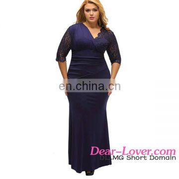 Casual Style Full Figured Womens Elegant Half Sleeves Navy Large Size Dresses