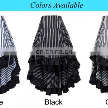Belle Poque Striped Gathered Steampunk Vintage Gothic Style White High-Low Skirt BP000345-1 photo-6