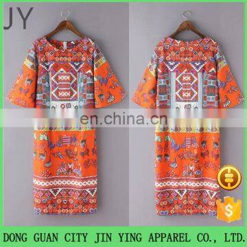 China Product African Printed Pattern Design Dresses 3/4 Sleeve Prom Dresses Designs Fat Ladies