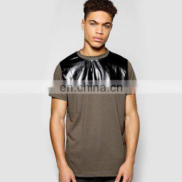 New arrival simple blank short sleeve design with PU panel cheap guangzhou clothing men