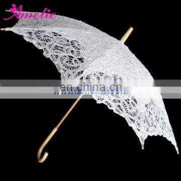 A0179-52cm Wooden Hook Hand White Color Lace Wedding Parasol