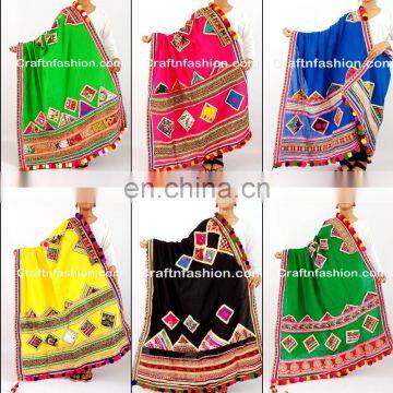 Fashion Woman's Kutch Work Cotton Dupatta- Beautifully handcrafted kutch work dupatta- Multicolor thread and mirror work dupatta