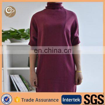 Women short sleeve turtle neck cashmere pullover