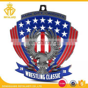 Soft Enamel 3D Relief Wrestling Classic Medal with Eagle Shape