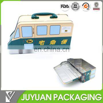 handle lunch tin box with hinge lid custom printing