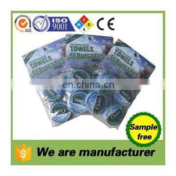 factory sale can OME 4pcs/bag compressed nonwoven super magic towels/napkins/tissue for promotional or travel disposable clean
